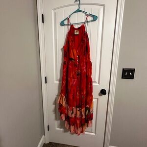 FARM Rio Red floral tiered ruffled maxi dress - size M